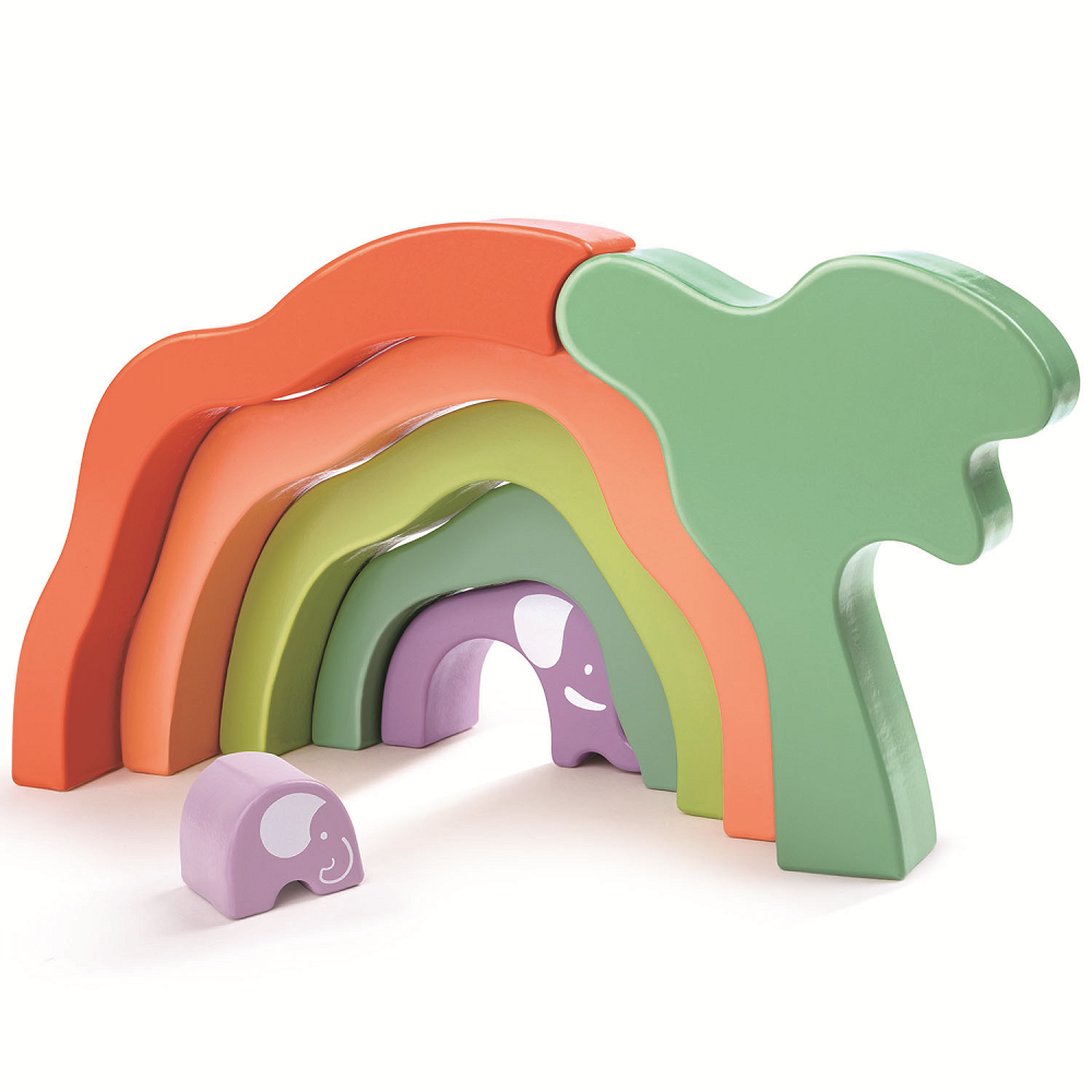 HAPE Развивающая игрушка 3 в 1 "На сафари со слонами" для малышей (пирамидка, пазл, игра-балансир) E0489_HP