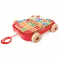 HAPE Игрушечная детская деревянная каталка-тележка с кубиками и английским алфавитом (26 кубиков в наборе) E0487_HP